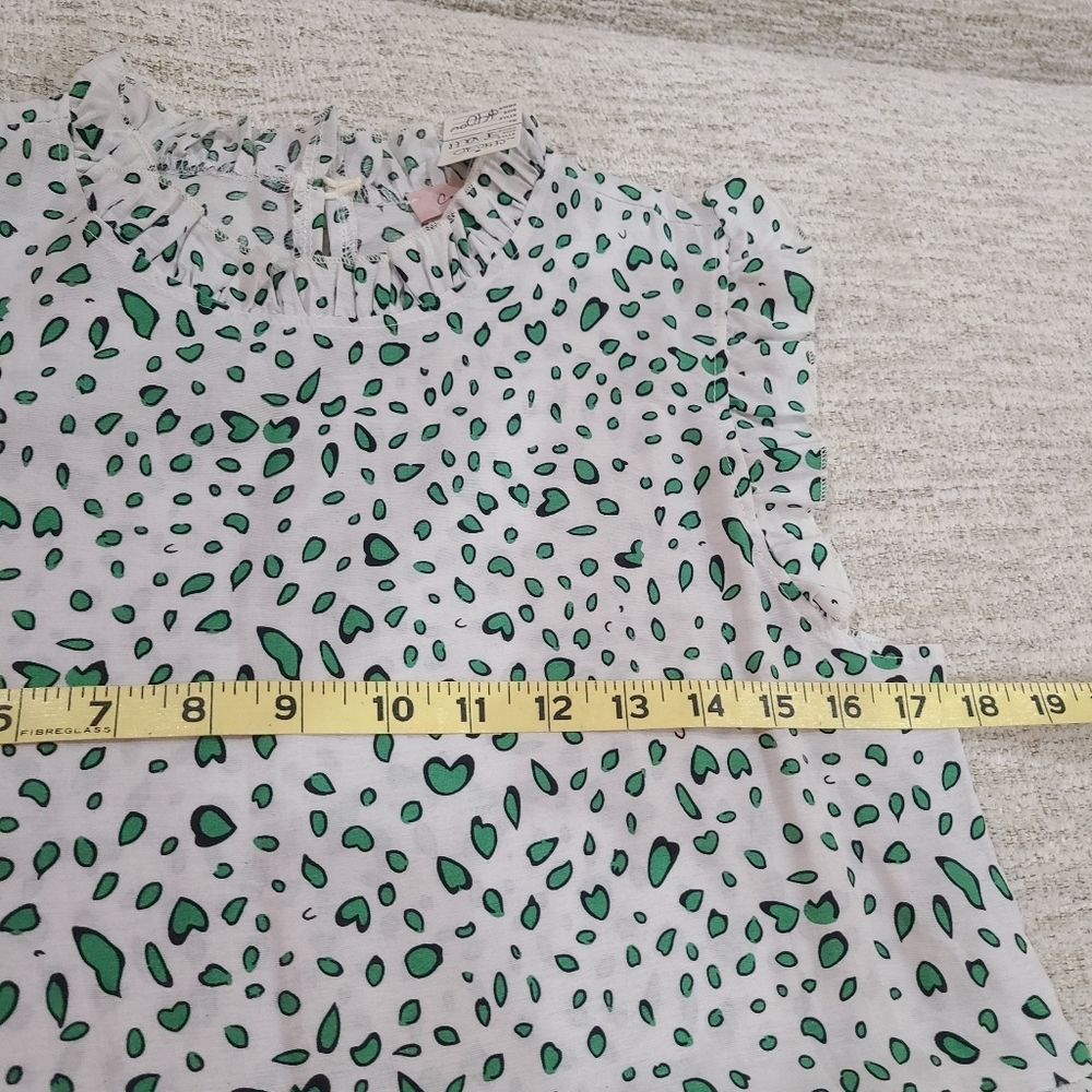 NEW Ces Femme Green White Spotted Babydoll Summer Dress Small Ruffle Hem - Picture 6 of 8